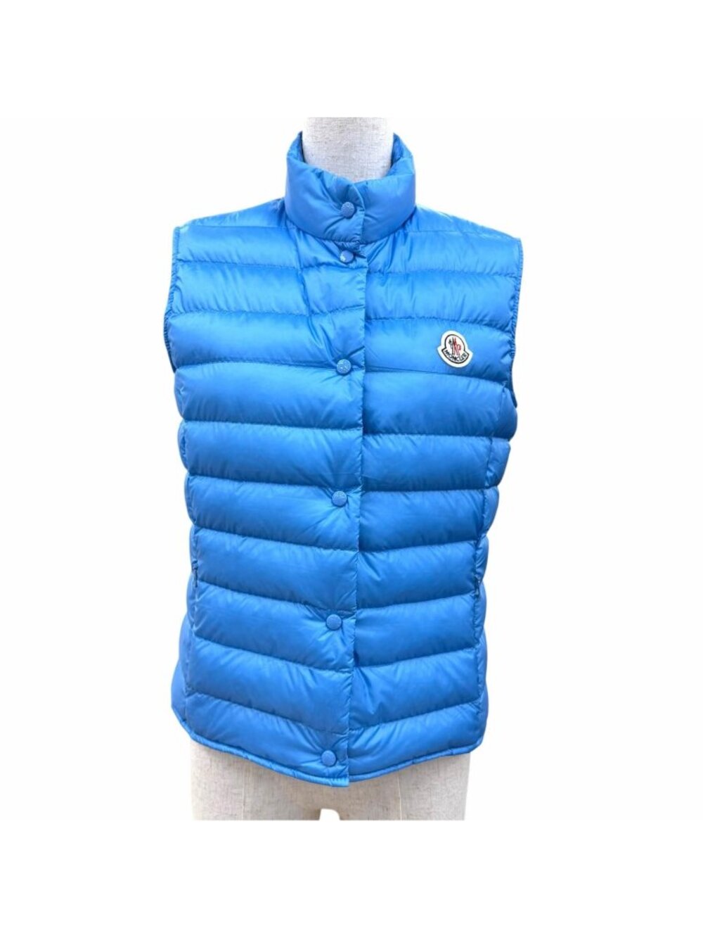 Moncler Liane Gilet Logo Patch Button Pocket Double Down Vest Blue